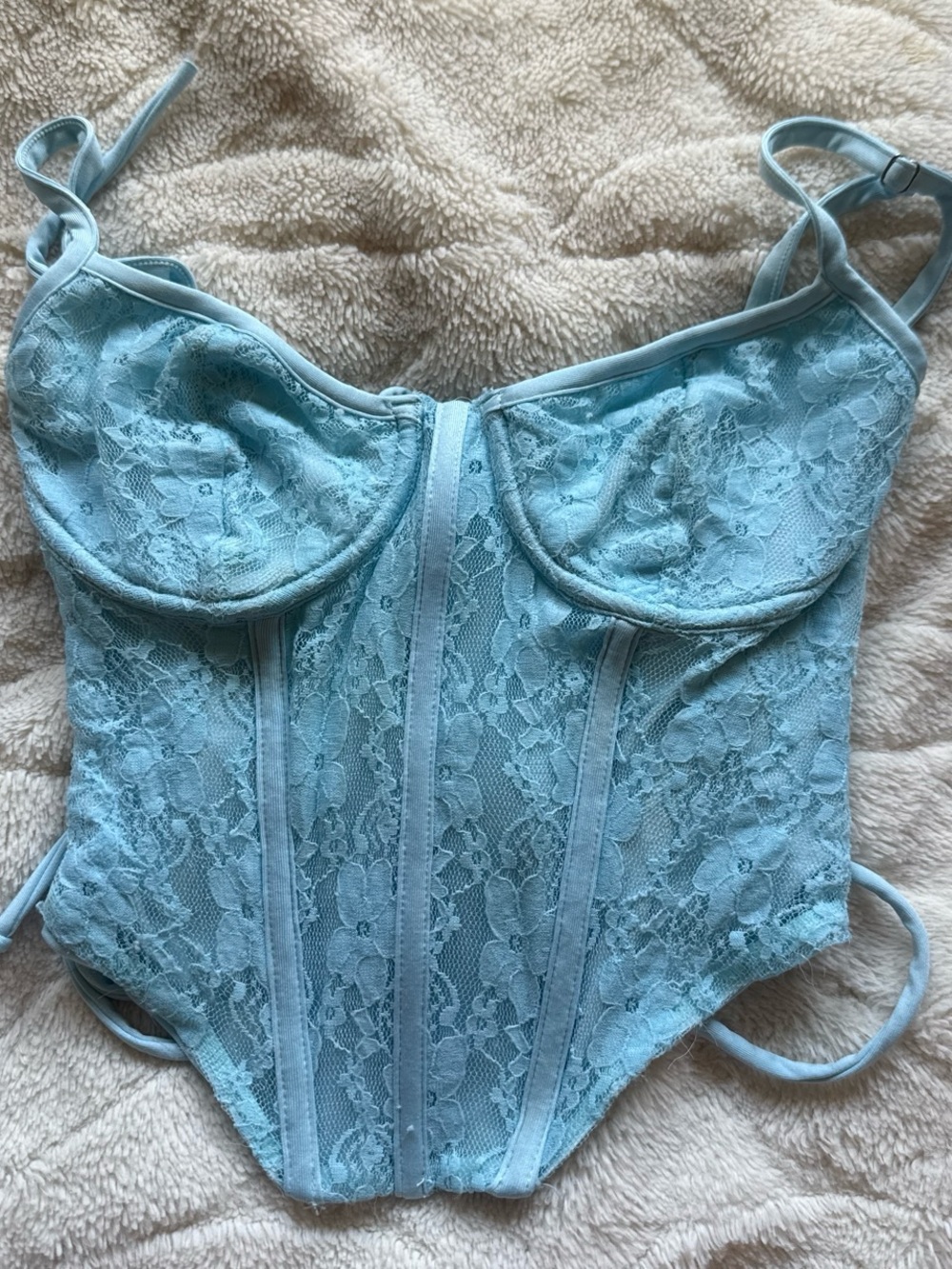 Light Blue Lace Longline Bustier Shapewear Top